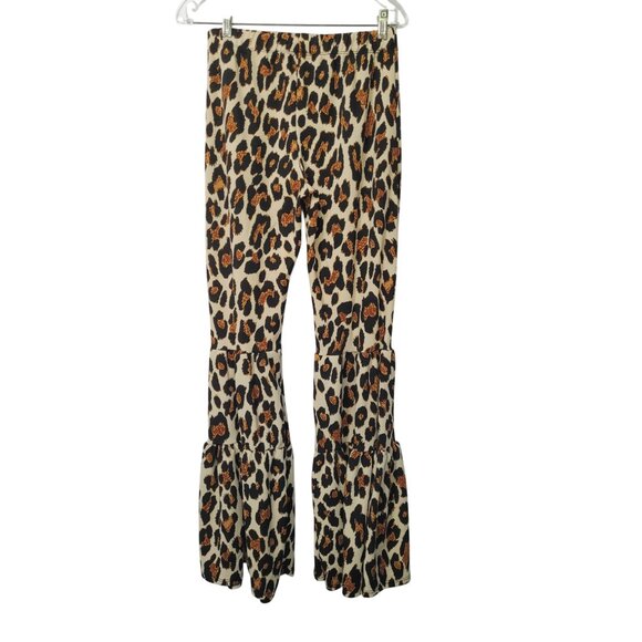 Park Avenue Leopard Print Bell Bottom Flare Pants L Pull On Elastic Waist - Picture 3 of 11